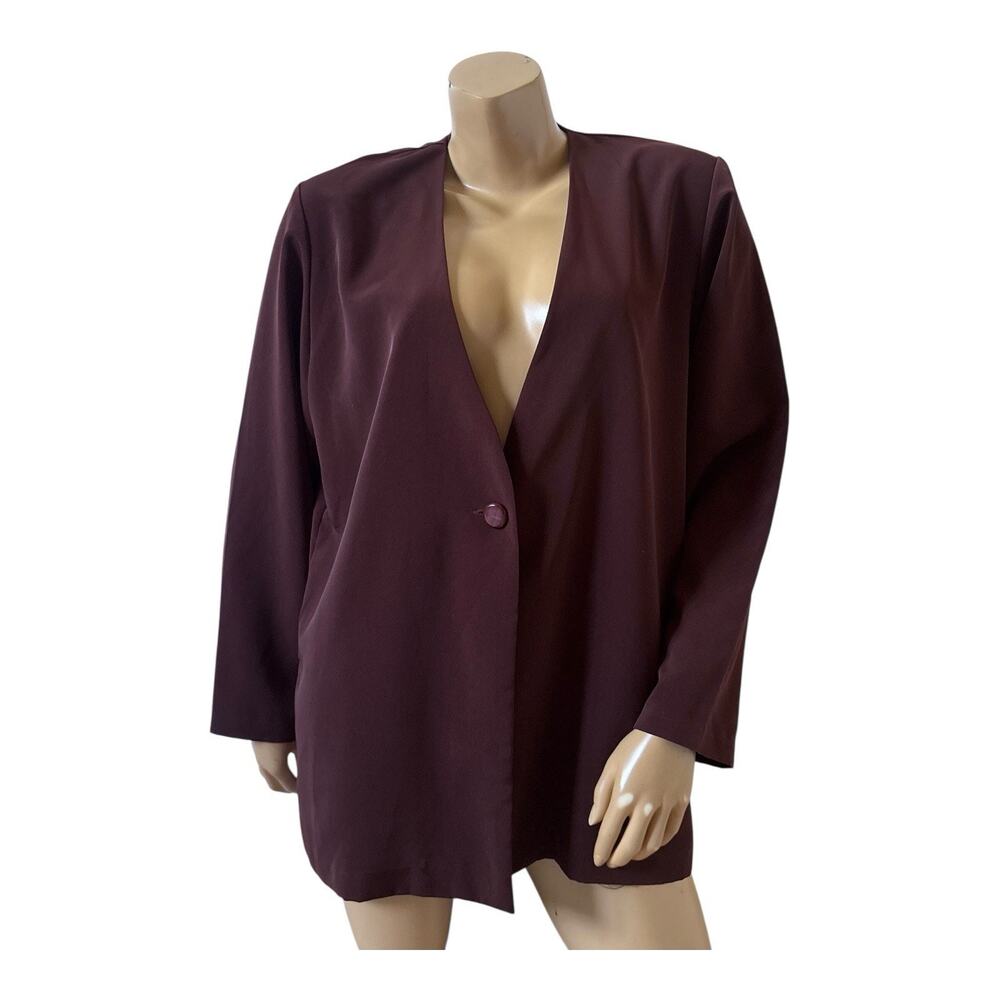 Susan Graver Top Womens M Brown Lightweight Woven One Button Blouse Long Sleeve